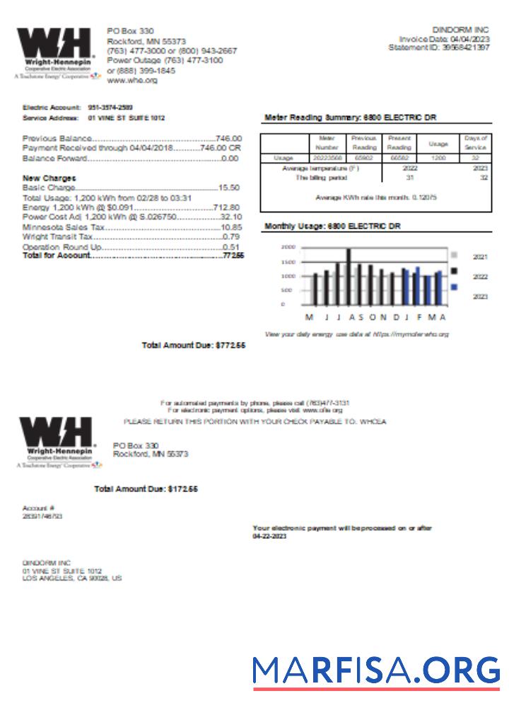 Downloadable Wright Hennepin Cooperative Electric Association utility business bill, SCR real example